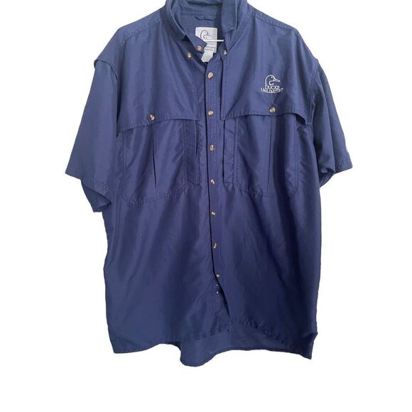 Ducks Unlimited Mens Baby Blue Short Sleeve Button Down Shirt Large - Picture 1 of 13
